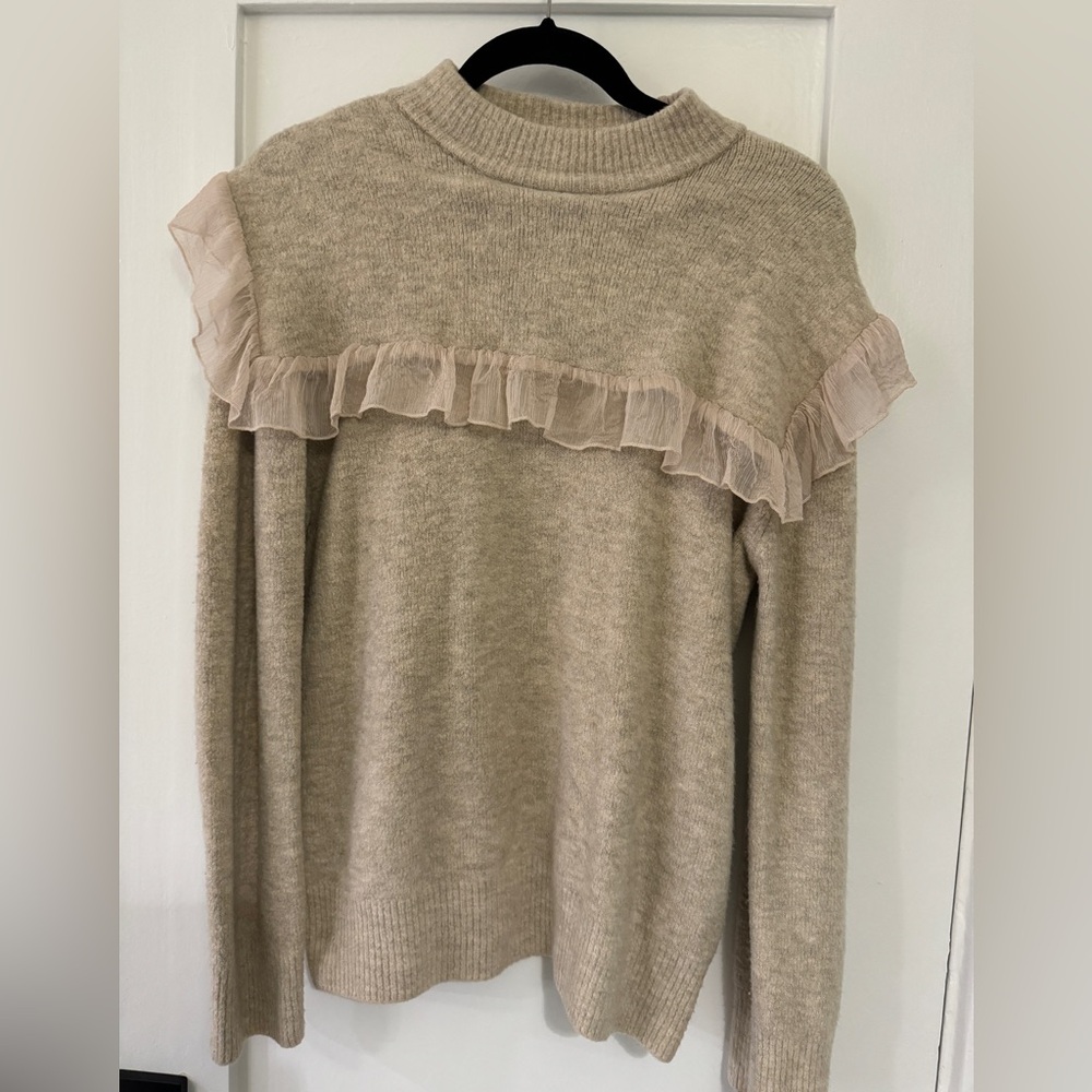 Selling this Zara beige/ light pink knit sweater with ruffle detail